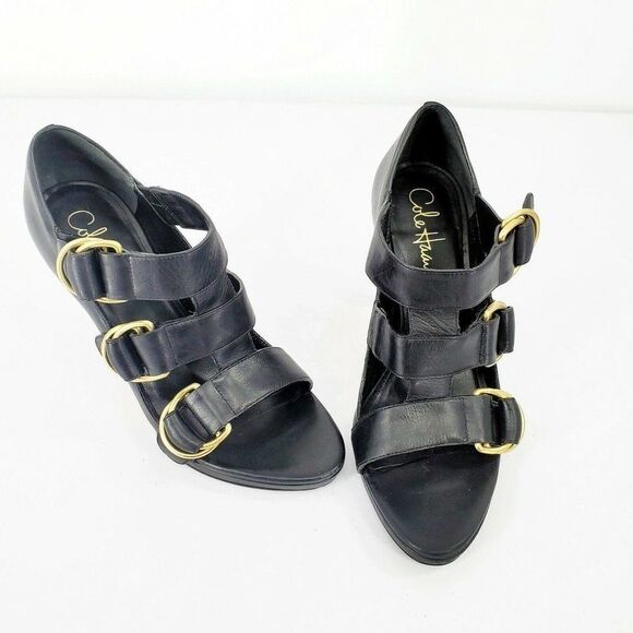 Cole Haan Veronica OT Air Black Gold Buckle Heels - Picture 2 of 6